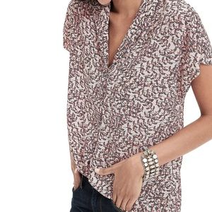 Bird print crepe short sleeve cocoon blouse